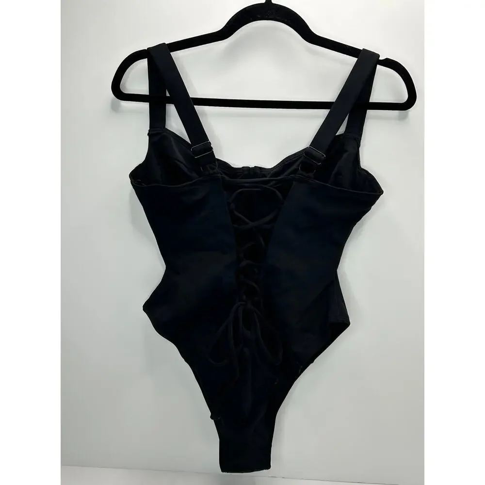TA3 Hi Cut Lifty Sculpting Corset 1 Pc Swimsuit Black Women L Short D/DD NWT